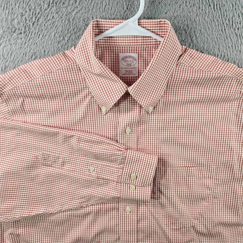 Brooks Brothers 346 Mens Red Gingham Check Button Down Shirt Size‎ 16.5-2/3